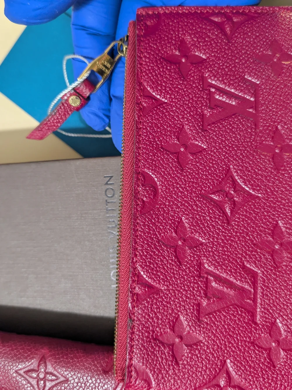 Louis Vuitton Monogram Empreinte Curieuse Long Wallet with Removable Zip Pouch.